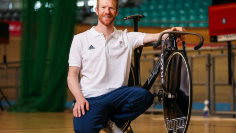 Ed Clancy OBE pictured with his bicycle, speaker at Staffordshire Business Leaders Networking Event