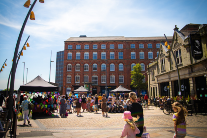 Better World Festival in Hanley City Centre, pop up stands and gazebos