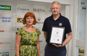 Sara Williams, Chief Executive Officer, Staffordshire Chambers and Mike Ward, Swietelsky with a Patronage Certificate