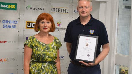 Sara Williams, Chief Executive Officer, Staffordshire Chambers and Mike Ward, Swietelsky with a Patronage Certificate