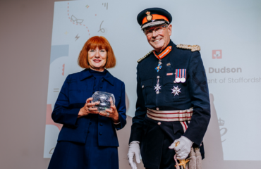 Sara Williams, being presented the King's Award by Ian Dudson, Lord Lieutenant