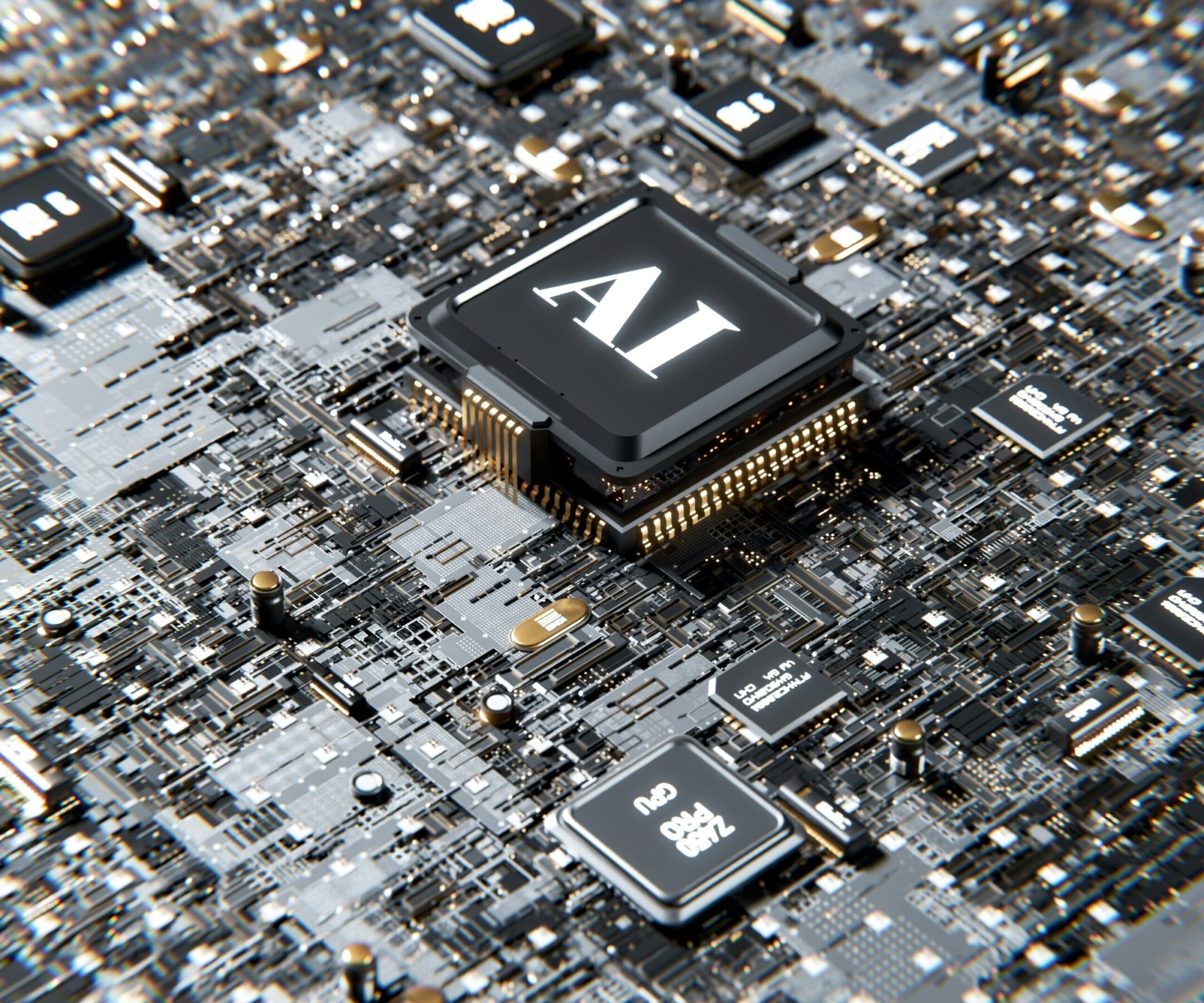 Picture of a chip on a motherboard with Letters AI.