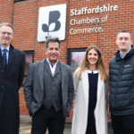 Deputy Chief Executive Tom Nadin stood outside the Staffordshire Chambers building with 1 woman and 2 men.